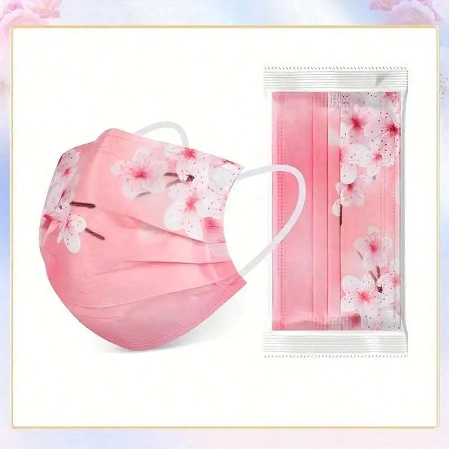 10pcs Floral Sakura Print 3-Pl - Disposable Mask Blue 리뷰 및 가격