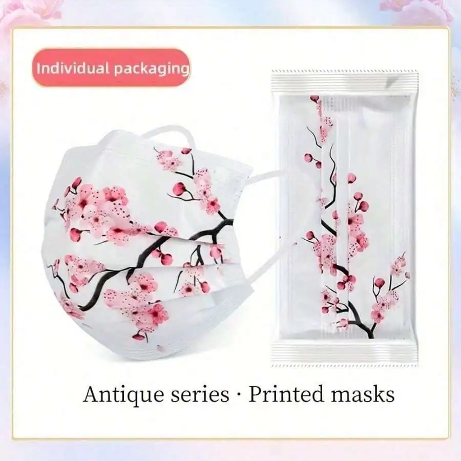 10pcs Floral Sakura Print 3-Pl - Disposable Mask Blue 리뷰 및 가격
