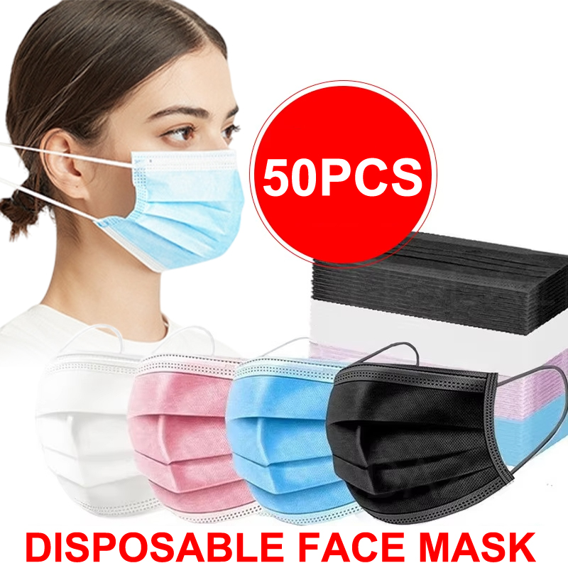 50Pcs 3-layer Mask Face Masks  - Disposable Mask Blue 리뷰 및 가격
