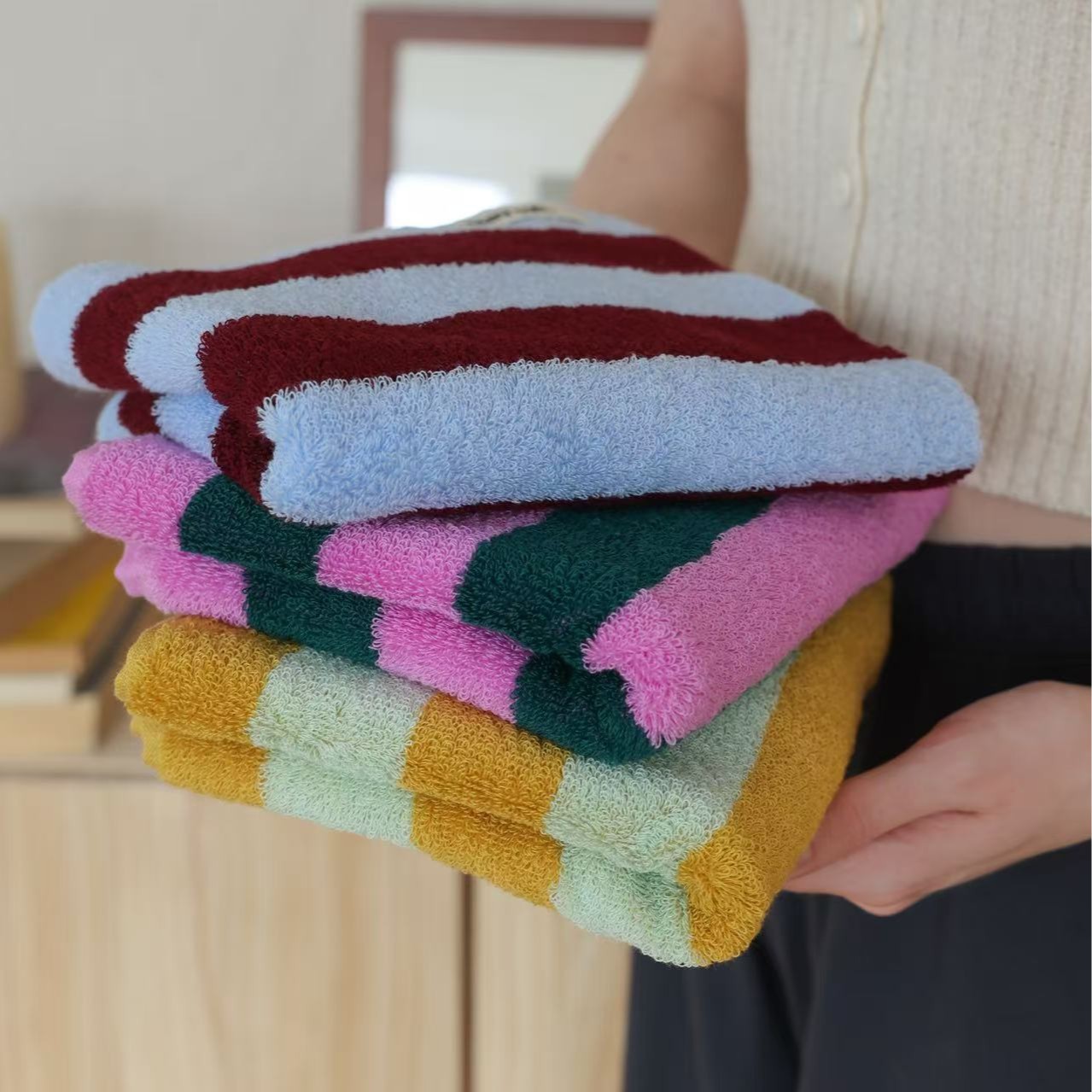Retro Striped Pure Cotton Towe - Cloth Face Mask Washable 리뷰 및 가격