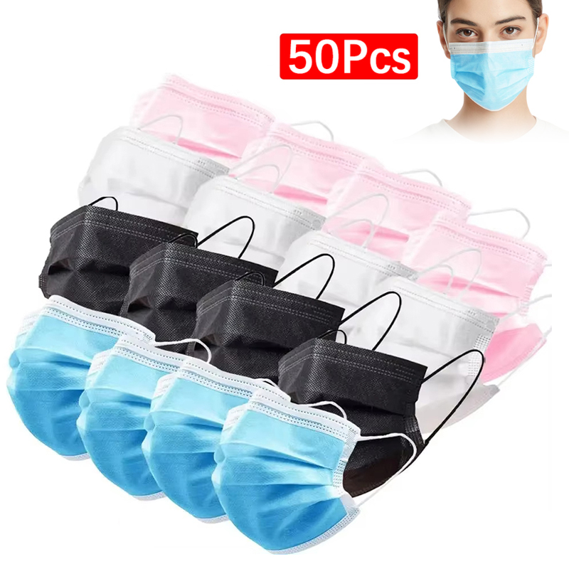 50Pcs 3-layer Mask Face Masks  - Disposable Mask Blue 리뷰 및 가격